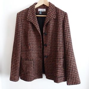 Barrie & Pace Burnt Orange Black Tweed Silk Blazer 10